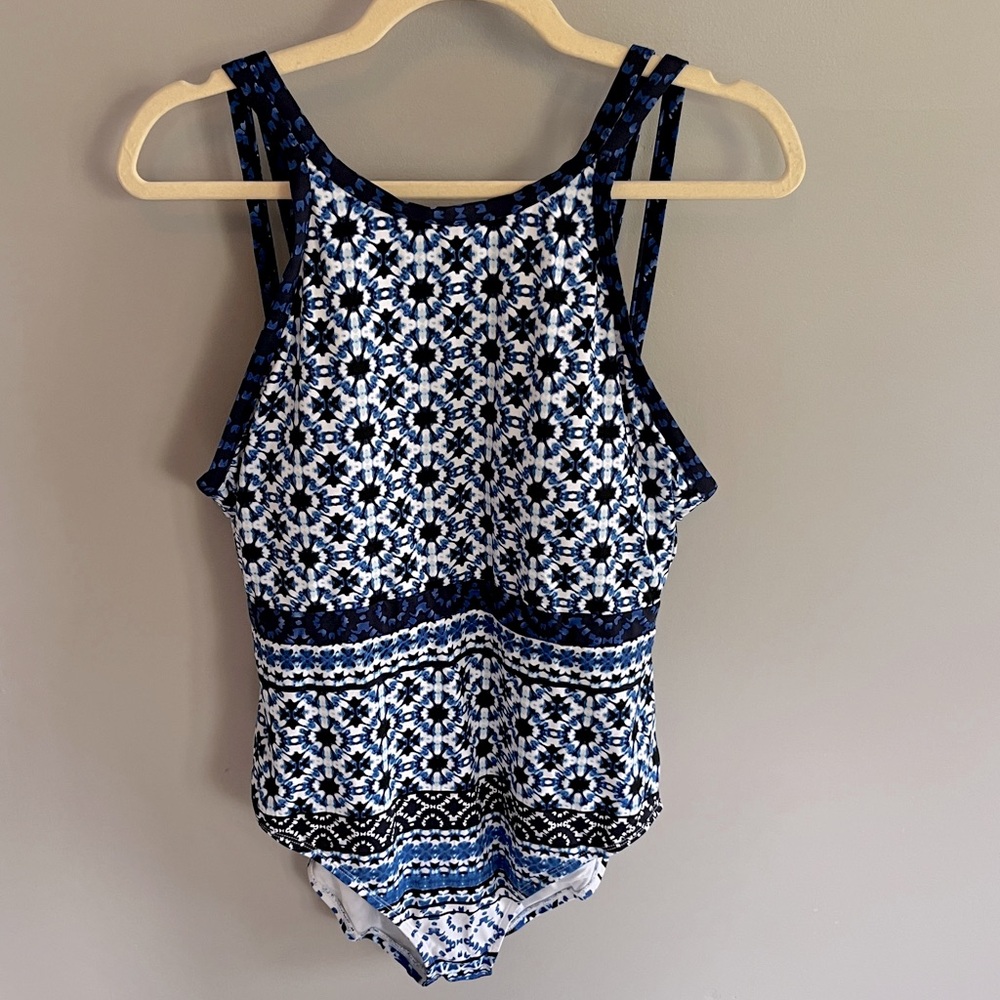 Tommy Bahama Blue and White Patterned One-Piece Swimsuit